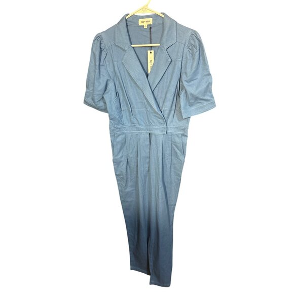 Day + Moon Womens Blue Jumpsuit Sz L Short Sleeves Collared Button Details NWT - Picture 1 of 5